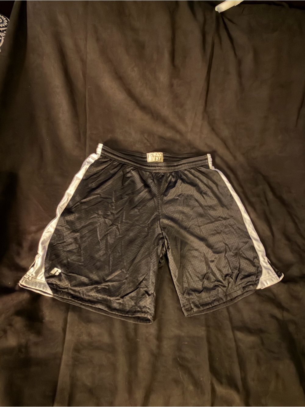 Russell Athletic Black Mesh Shorts with White Side Panels